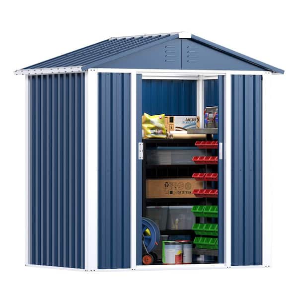 Outdoor Storage Shed 6 ft. W x 4 ft. D Metal Shed with Sliding Door Lawn Garden in Blue (24 sq. ft.)