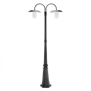 2-Light Black Cast Aluminum Solar Powered Outdoor Weather Resistant Post Light Set with LED Bulbs Included