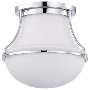 Valdora 10.38 in. 1-Light Polished Nickel Traditional Flush Mount with White Opal Glass Shade and No Bulbs Included