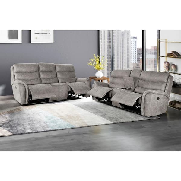 New Classic Furniture Kamari 2-piece Gray Polyester Fabric Living Room Set with Dual Recliners