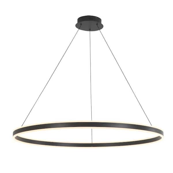 Circle LED 80-Watt 1 Light Black Integrated LED Dimmable Pendant Light for Living Room Show Room, Dia. 39.4 in.
