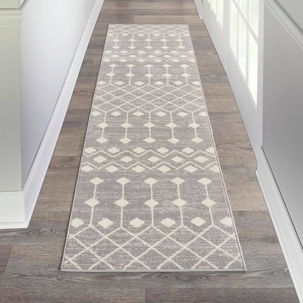Elysian Geometric Gray Hand-Knotted 2'3" x 7'6" Synthetic Area Rug