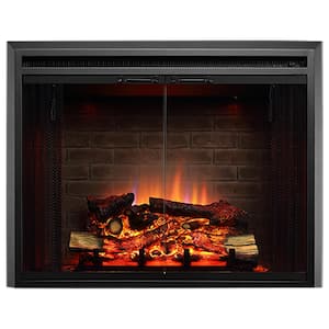 33 in. W Electric Fireplace Insert with Fire Crackling Sound,Glass Door and Mesh Screen, 750/1500W, Black
