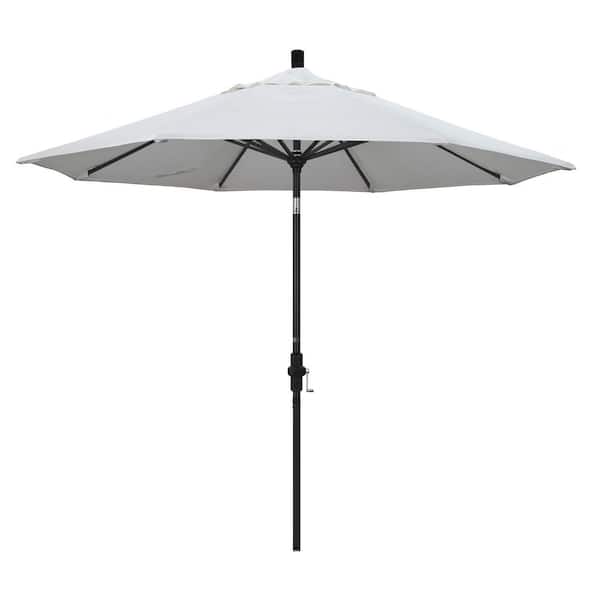 9 ft. Black Aluminum Pole Market Aluminum Ribs Collar Tilt Crank Lift Patio Umbrella in Natural Sunbrella