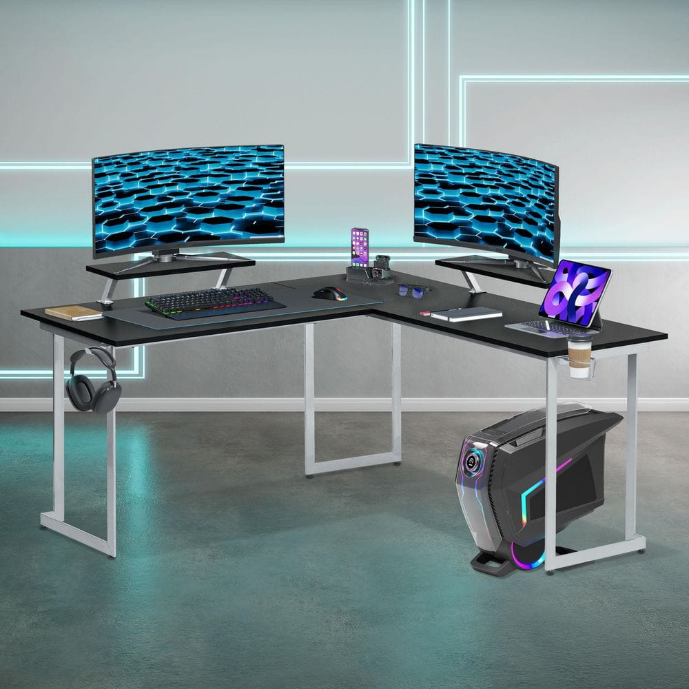 Techni Sport Warrior L-Shaped Gaming Desk with Cup Holders and Headphone Hook