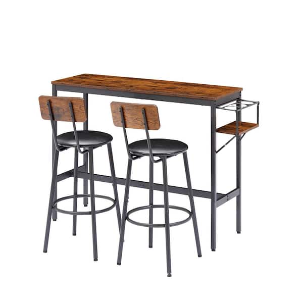 WELLFOR 3-Piece Metal Frame Outdoor Dining Set with Wine Bottle Storage Rack