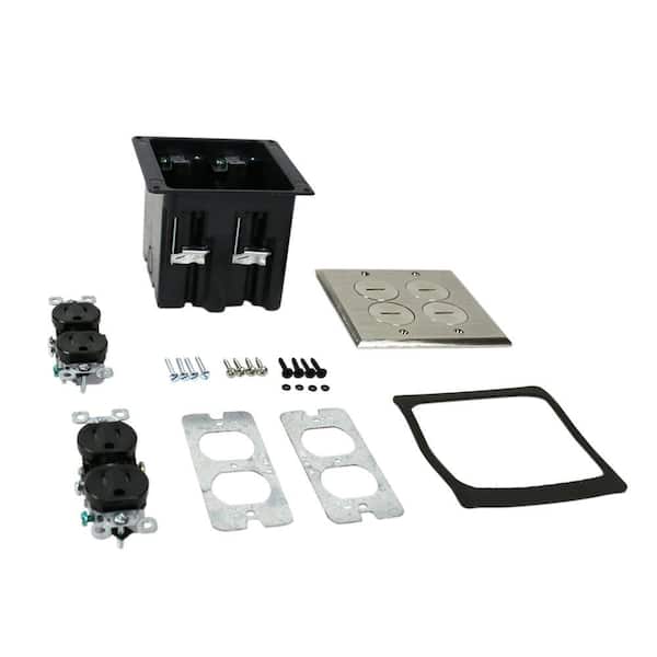 Wiremold WMFB Series 1/2 in. 15 Amp Rectangular Cover 4-Outlet Residential AC Floor Box, Nickel Cover