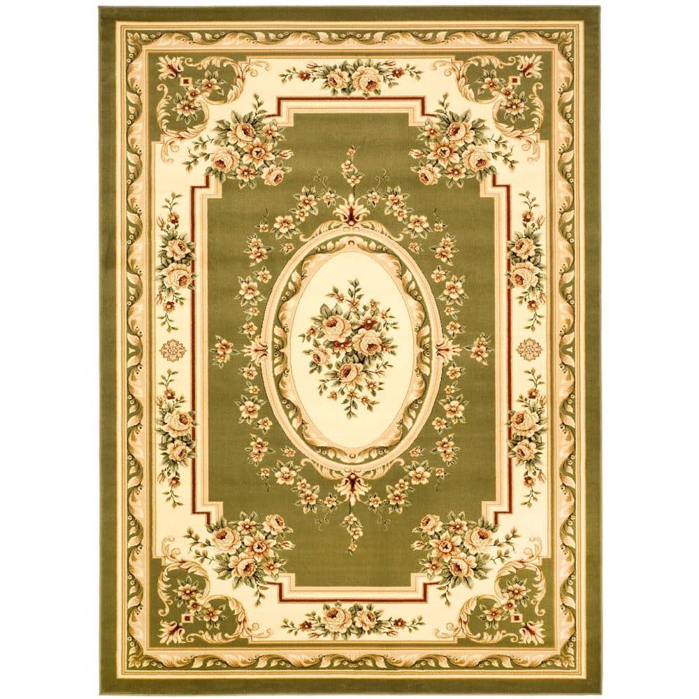 Sage and Ivory Floral Rectangular Area Rug, 8' x 11'