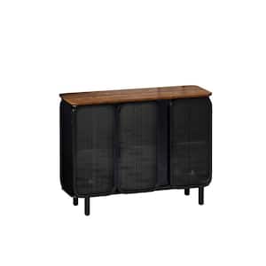 14.37 in. W x 40.94 in. D x 31.69 in. H Black and Brown Linen Cabinet with 3-Glass Doors, Unique Fir Cabinet Top