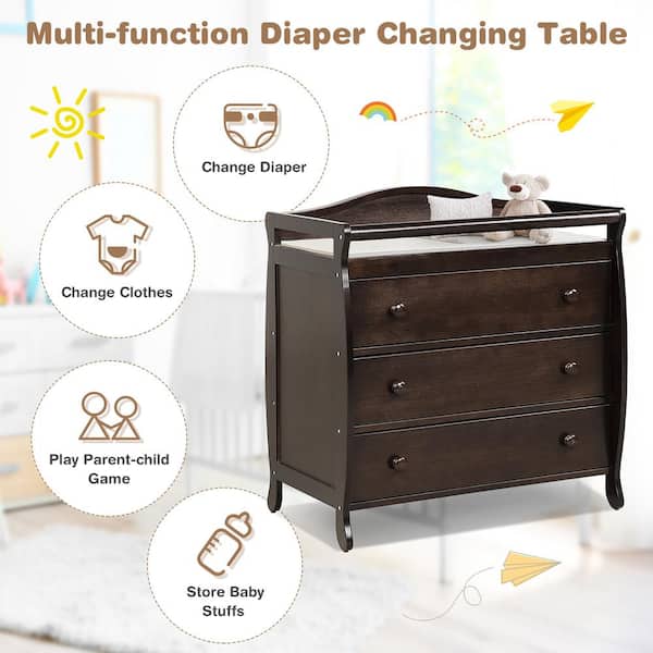 dark brown changing table dresser Delta Children Spencer 3 Drawer Dresser with Changing Top and Interloc –  NJS Liquidators main image 1
