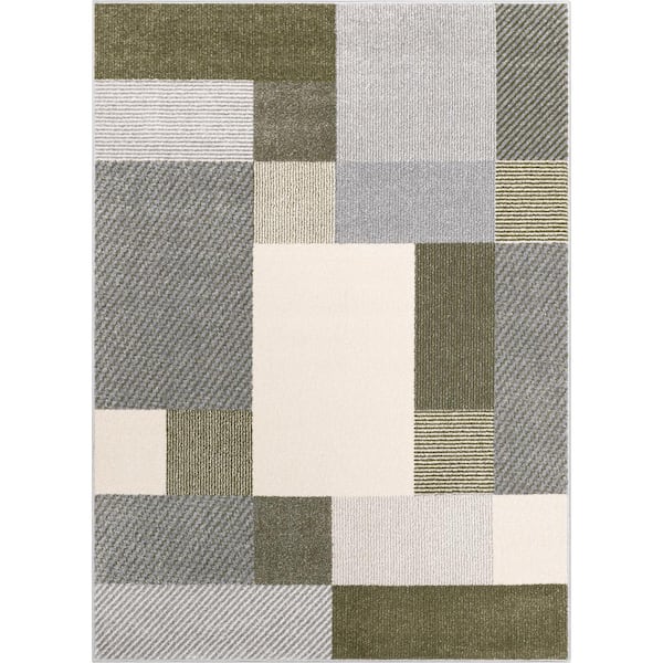 Well Woven Sydney Wilma Modern Geometric Green Grey 3 ft. 11 in. x 5 ft. 3 in. Area Rug