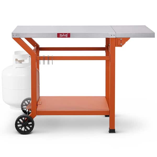Outdoor Grill Table Cart, Stainless Steel Pizza Oven Table with Wheels