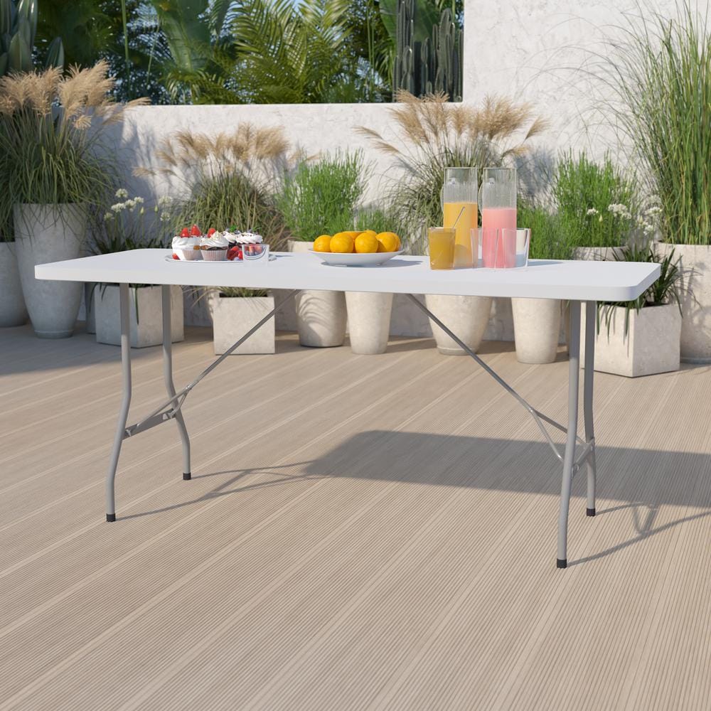 Kathryn 72 in. L Rectangle Granite White Top White Plastic Event and Party Folding Utility Tables