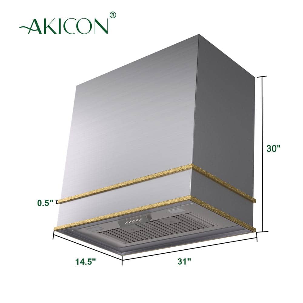 30" Brushed Stainless Steel and Gold Wall Mounted Range Hood