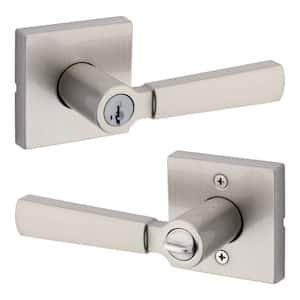 Kwikset Carson Satin Nickel Keyed Entry Door Handle featuring