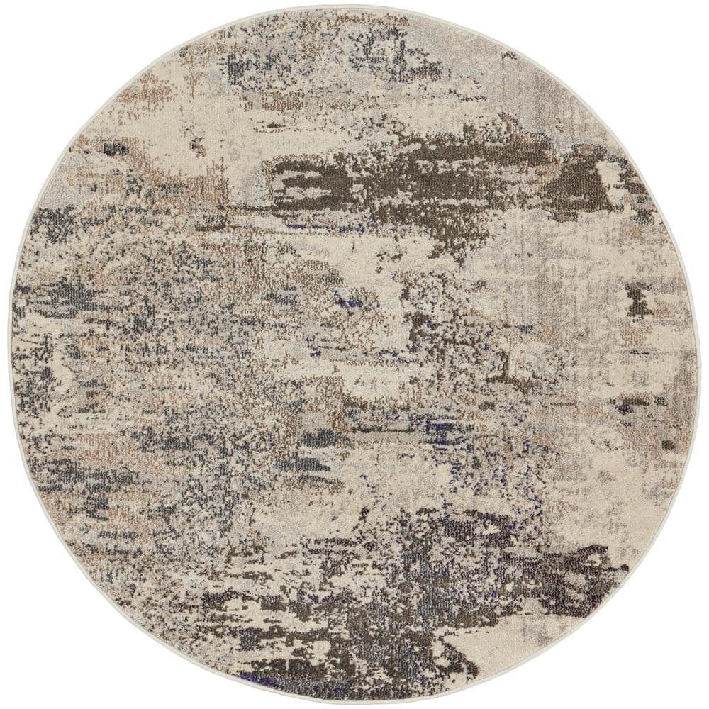 Celestial Ivory/Grey 4 ft. x 4 ft. Abstract Modern Round Area Rug -  Nourison, 179371