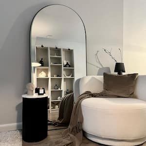 28 in. W x 71 in. H Oversized Modern Arch Wood Full Length Mirror Black Wall Mounted Standing Mirror Floor Mirror