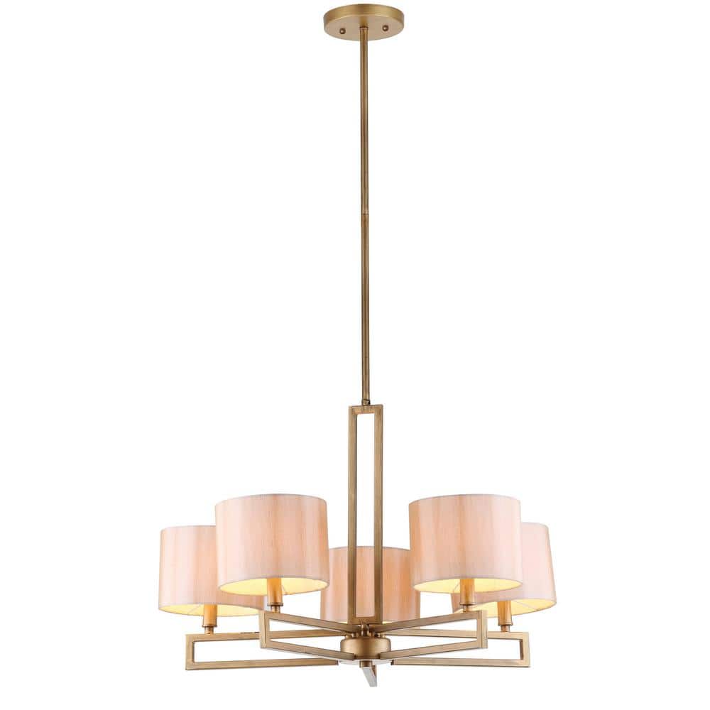 Contemporary 53.5'' Antique Gold Steel Drum Chandelier with Cream Shades