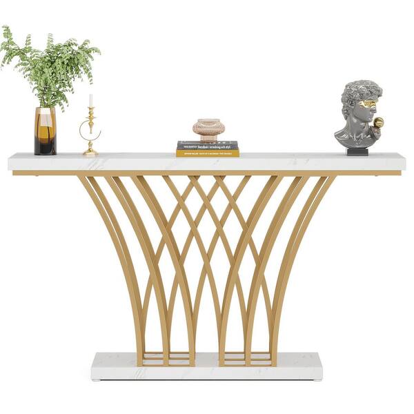 BYBLIGHT Turrella 59 in. Gold Rectangle Engineered Wood Console Table
