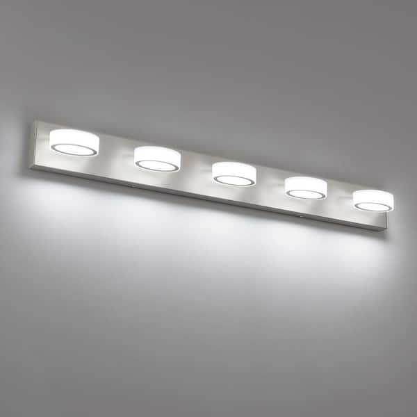 JUSHENG 40.94 in. 5 Light Nickel LED Vanity Light with 270