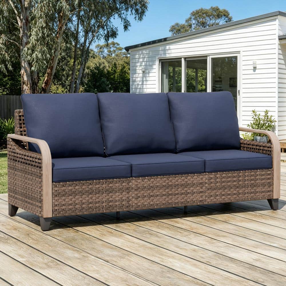 Patio Wicker 3-Seat Sofa Couch Sectional Conversation Set w/ Cushion PE Rattan Steel Frame All-Weather,Blue price history on PriceWatchPro