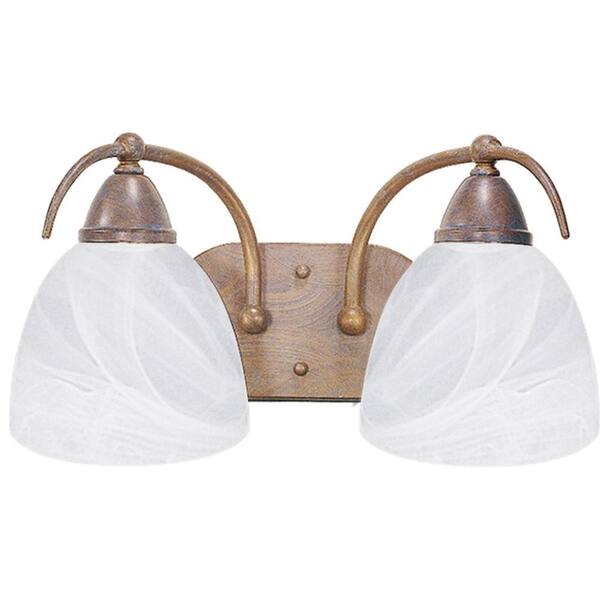 Volume Lighting 2-Light Indoor Prairie Rock Bath or Vanity Light Wall Mount or Wall Sconce with Alabaster Glass Bell Shades