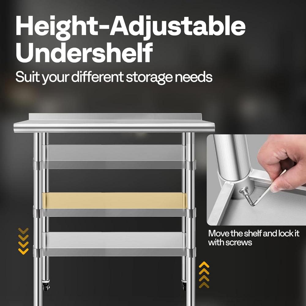 48'' Stainless Steel Work Table with Backsplash and Casters