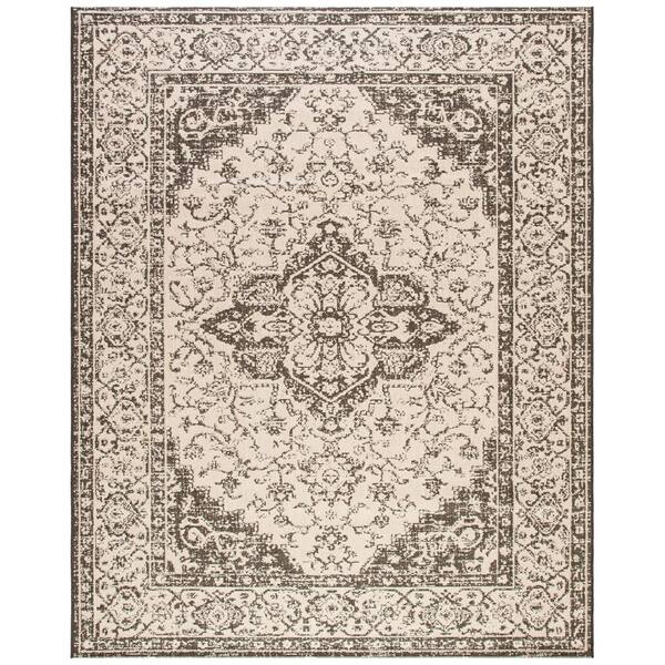 SAFAVIEH Beach House Cream/Brown 8 ft. x 10 ft. Oriental Indoor/Outdoor Patio  Area Rug