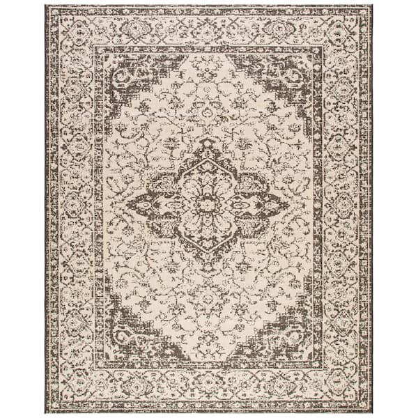 SAFAVIEH Beach House Cream/Brown 9 ft. x 12 ft. Oriental Indoor/Outdoor Patio  Area Rug