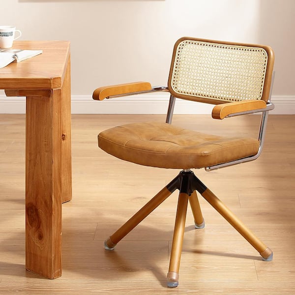 Art Leon HO Light Brown Faux Leather Swivel Task Chair with Arms