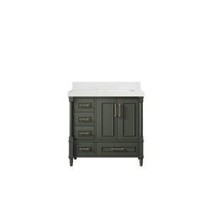 Hudson 36 in. W x 22 in. D x 36 in. H Right Offset Sink Bath Vanity in Pewter Green with 2 in Empira Quartz Top