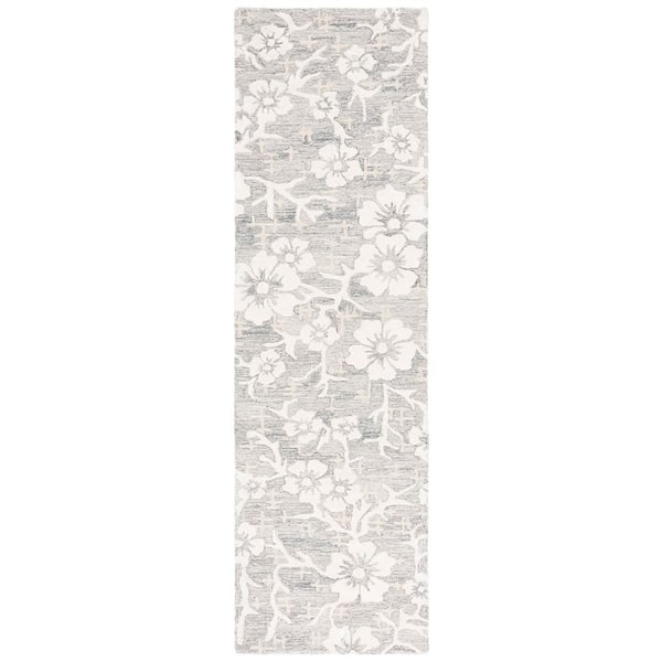 SAFAVIEH Glamour 2 ft. x 8 ft. Gray/Ivory Distressed Floral Runner Rug