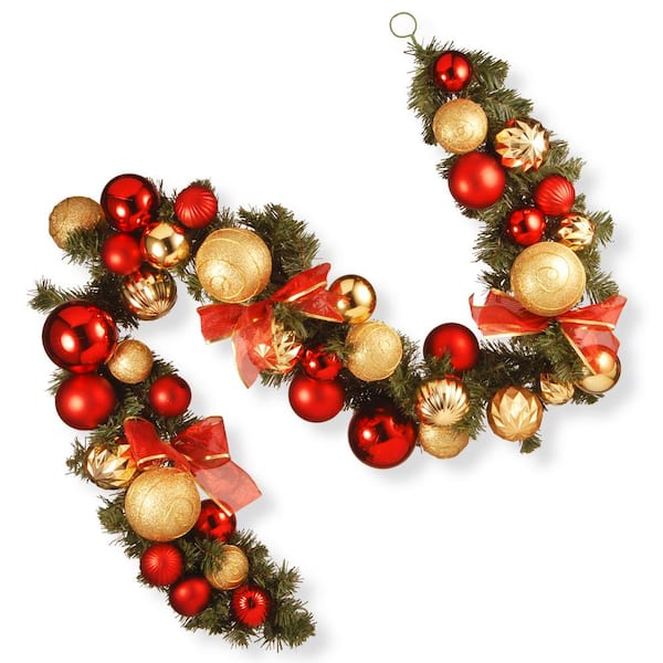 Unbranded 6 ft. Red and Green Ornament Garland