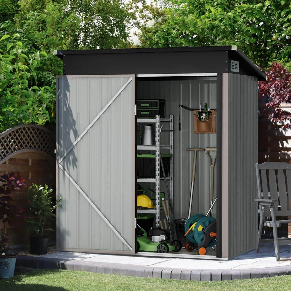 Sizzim 5 ft. W x 3 ft. D Gray Metal Storage Shed with Lockable Door and ...