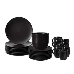 32-Piece Ceramic Dinnerware Set for 8-Person, Mugs, Salad, Dinner Plates, Bowls Sets, Dishwasher Microwave Safe, Black