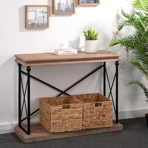 43 in. Brown/Black Standard Rectangle Wood Console Table with Storage