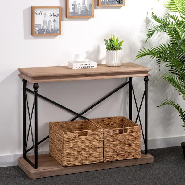 Glitzhome 43 in. Brown/Black Standard Rectangle Wood Console Table with Storage