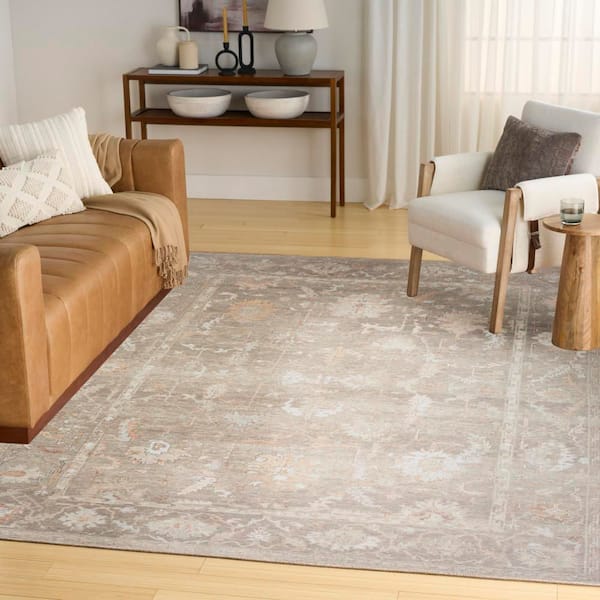 Vintage Washables Grey 9 ft. x 12 ft. Floral Traditional Area Rug
