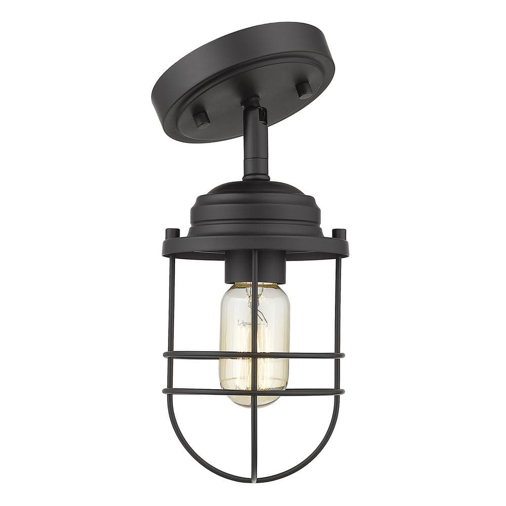 Matte Black Industrial Glass Semi-Flush Mount Light
