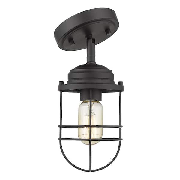 Golden Lighting - Seaport 1-Light Black Semi-Flush Mount Light