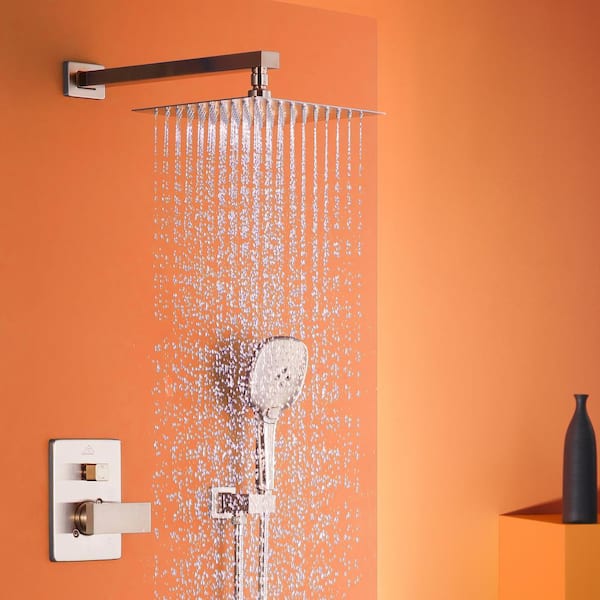 CASAINC Luxury 3-Spray Patterns with 2.5 GPM 12 in. Wall Mount Dual Shower Heads in Brushed Nickel