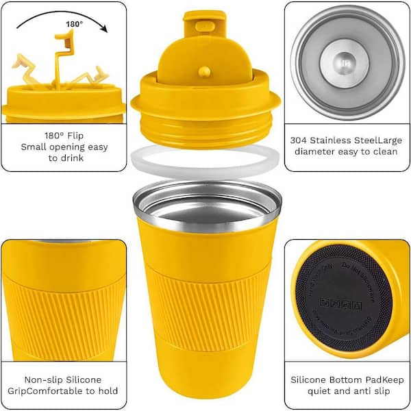 Unbranded 12 oz Yellow Stainless Steel Insulated Travel Coffee Mug with Lid  Spill Leak Proof Double Wall Thermal Tumbler 29ESA05634