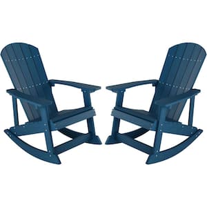 Navy Plastic Oversized Adirondack Patio Outdoor Rocking Chair (2-Pack)