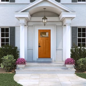 36 in. x 80 in. Right-Hand 1-Lite Craftsman Wendover Saffron Stained Fiberglass Prehung Front Door with Brickmould