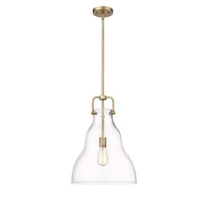 Haverhill 1-Light Brushed Brass Shaded Pendant Light with Clear Glass Shade