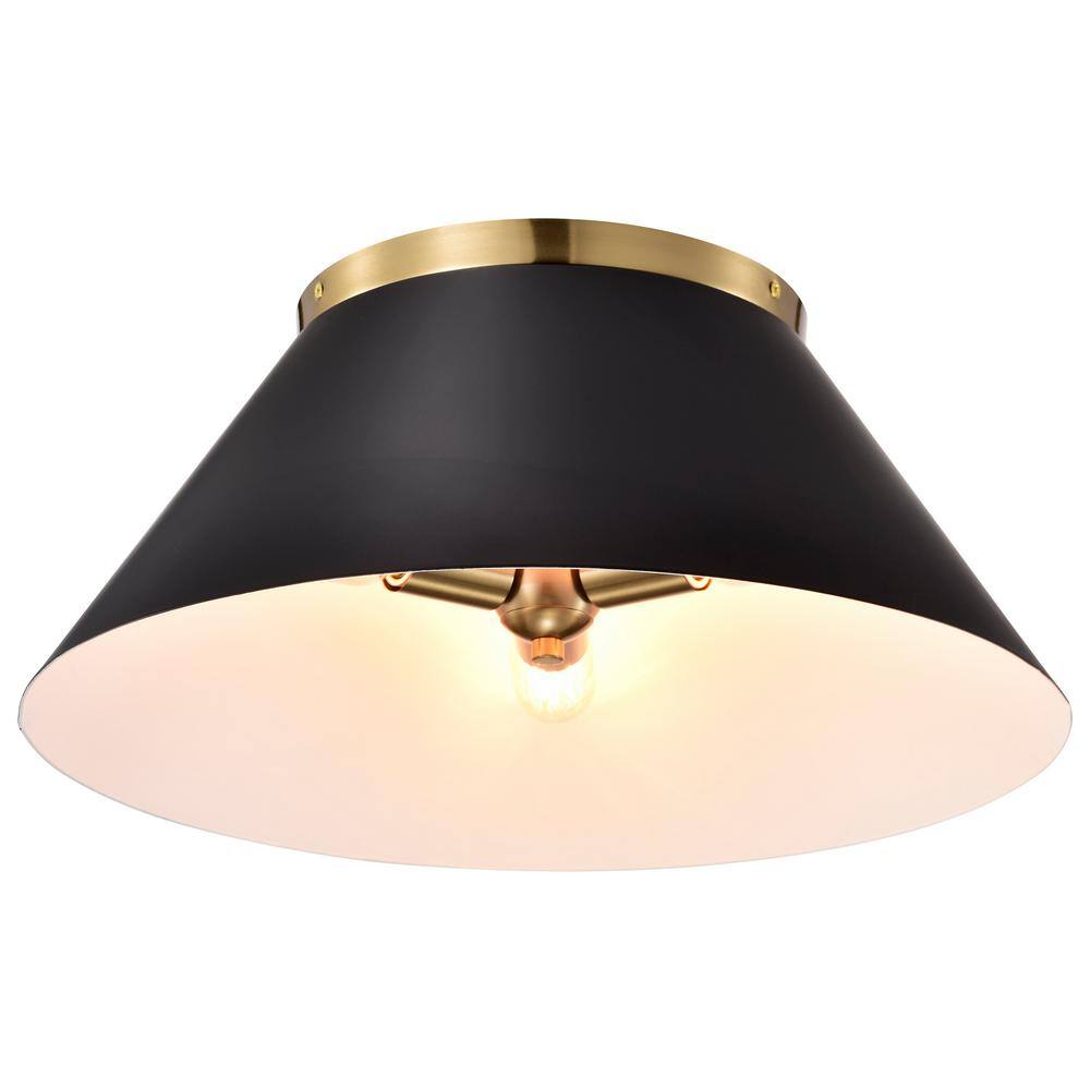 Dover 20" Black and Vintage Brass Glass Flush Mount Light