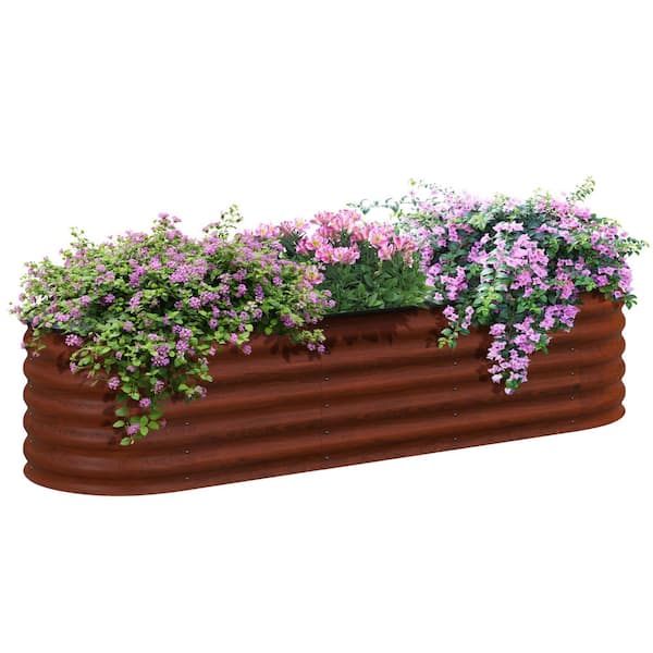 Outsunny Galvanized Raised Garden Bed Kit, Metal Planter Box with Safety Edging, 76.75 in. x 23.5 in. x 16.5 in., Brown