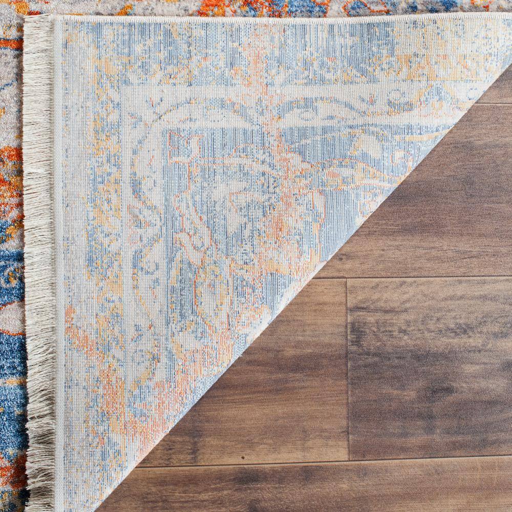 Vintage Blue Round Synthetic Easy Care Area Rug