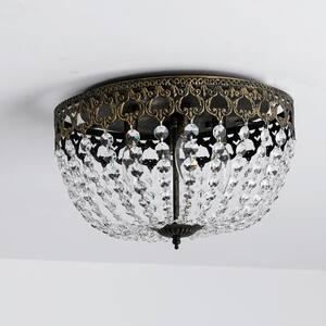 Portland 4-Light 15 in. Black/Gold Simple Bowl Flush Mount With Crystal Shade