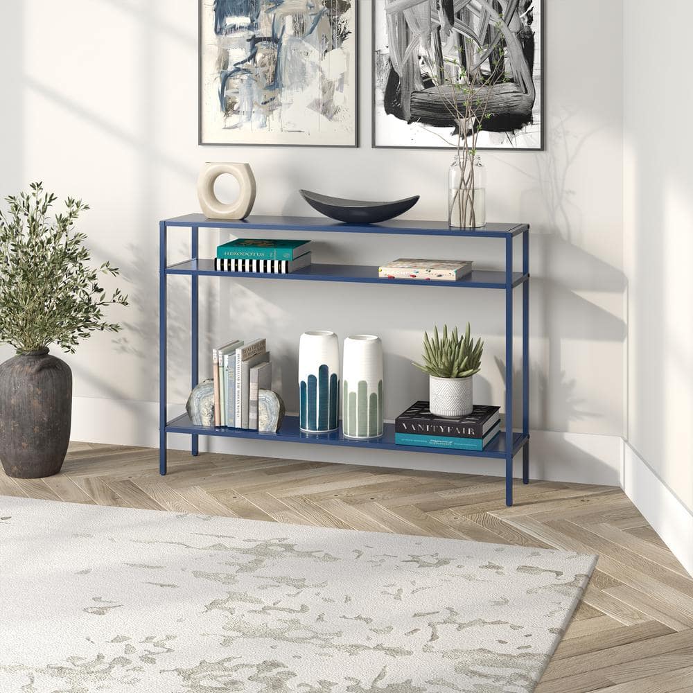Ricardo 42" Mykonos Blue Metal Console Table with Shelves